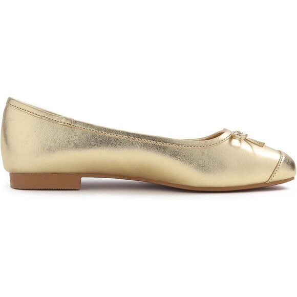 Feversole Women's Gold Plain Toe Cap Synthetic Square Toe Slip On Ballet Flats - Picture 4 of 5